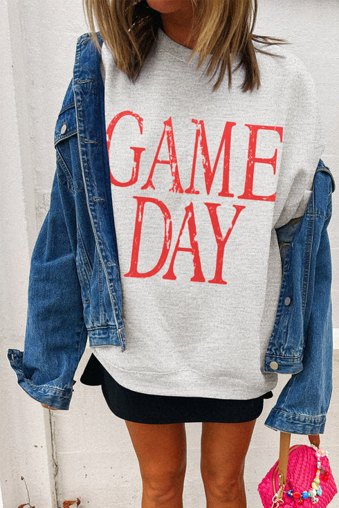 Distressed Varsity Font Graphic Crew Neck Sweatshirt