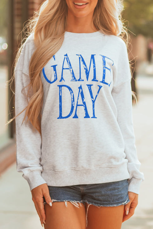 Distressed Varsity Font Graphic Crew Neck Sweatshirt