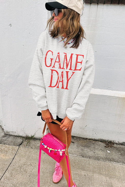 Distressed Varsity Font Graphic Crew Neck Sweatshirt