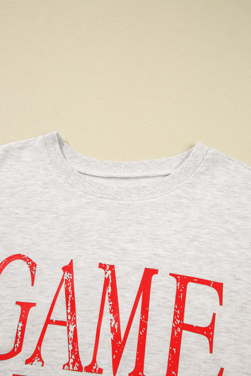 Distressed Varsity Font Graphic Crew Neck Sweatshirt