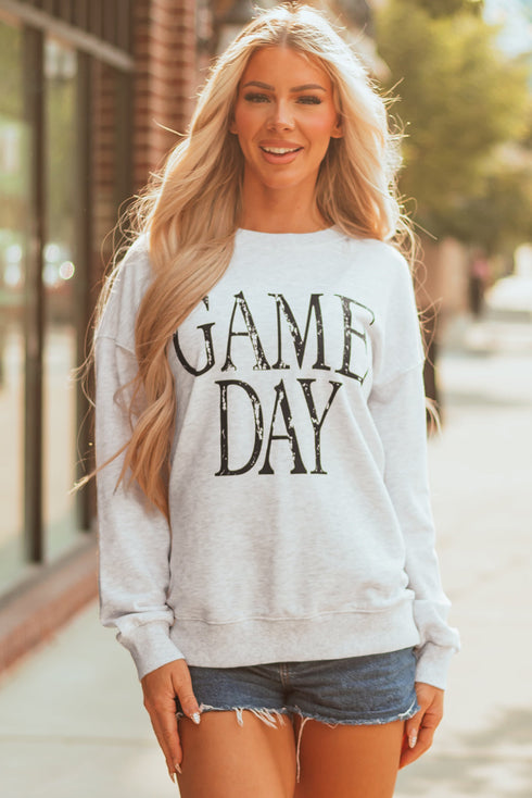 Distressed Varsity Font Graphic Crew Neck Sweatshirt