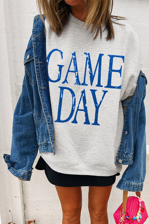 Distressed Varsity Font Graphic Crew Neck Sweatshirt