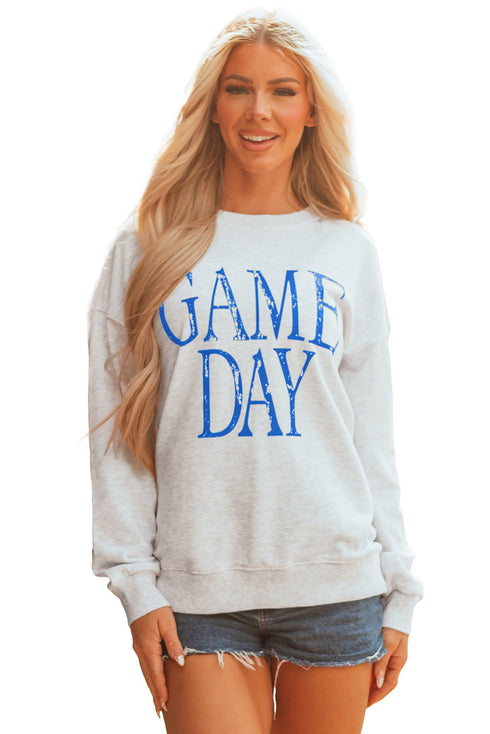 Distressed Varsity Font Graphic Crew Neck Sweatshirt