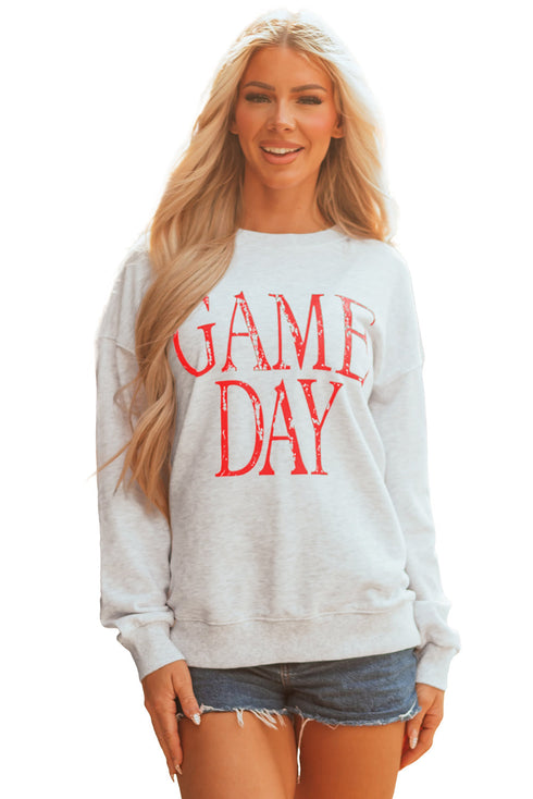 Distressed Varsity Font Graphic Crew Neck Sweatshirt