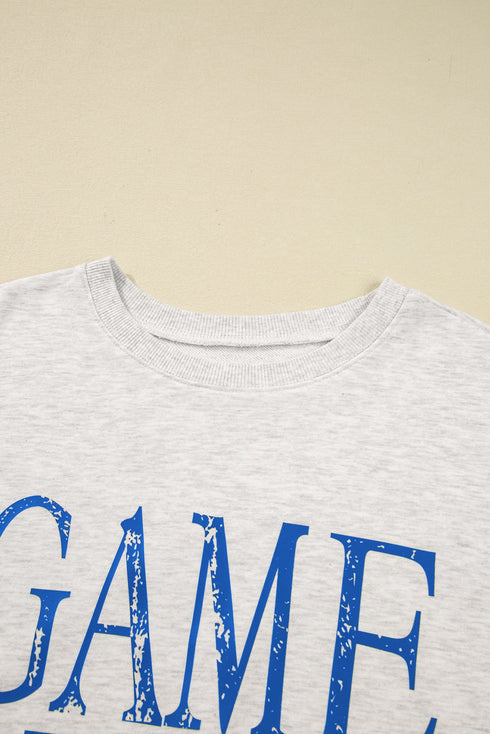 Distressed Varsity Font Graphic Crew Neck Sweatshirt