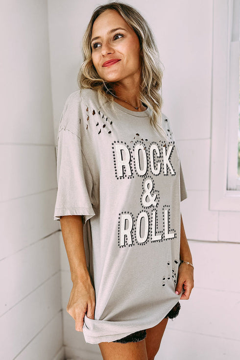 Distressed Vintage Rock And Roll Graphic Cotton Tee