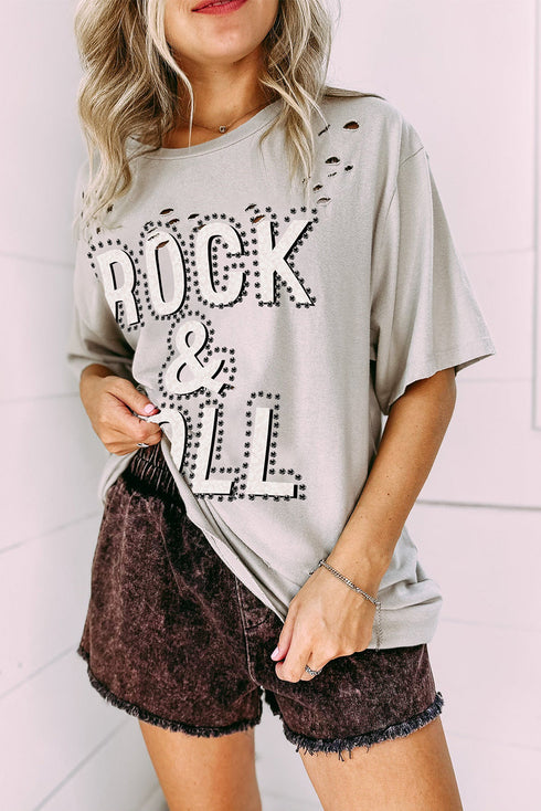 Distressed Vintage Rock And Roll Graphic Cotton Tee