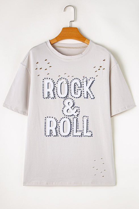 Distressed Vintage Rock And Roll Graphic Cotton Tee