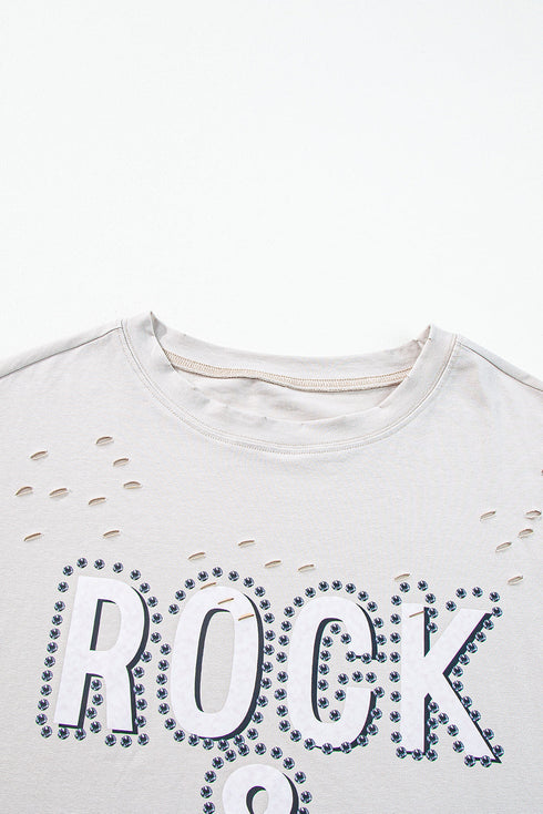 Distressed Vintage Rock And Roll Graphic Cotton Tee
