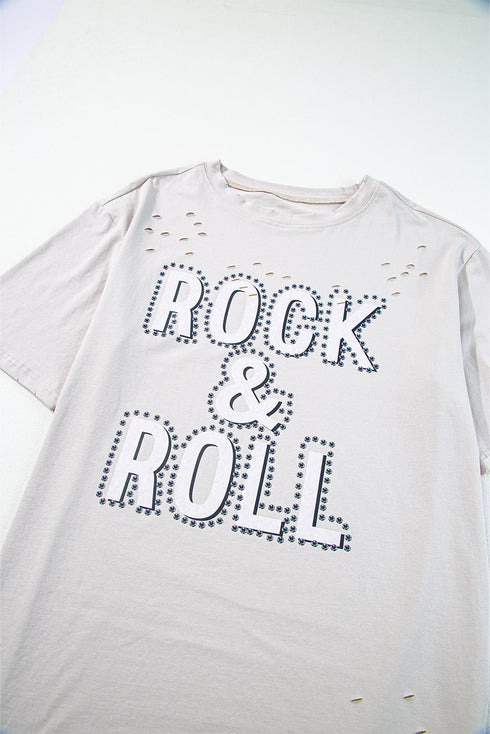 Distressed Vintage Rock And Roll Graphic Cotton Tee