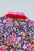 Ditsy Floral Print Plaid Trim V Neck Blouse