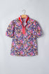Ditsy Floral Print Plaid Trim V Neck Blouse