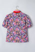Ditsy Floral Print Plaid Trim V Neck Blouse