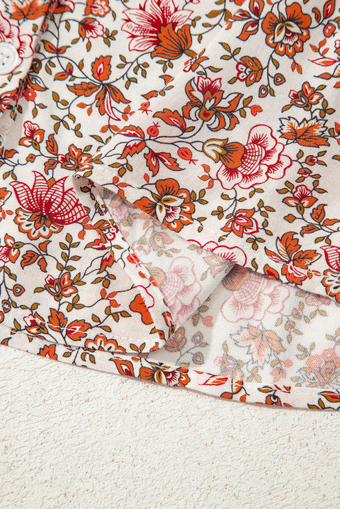 Ditsy Floral Print Split Neck Long Sleeve Blouse