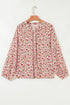 Ditsy Floral Print Split Neck Long Sleeve Blouse