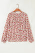 Ditsy Floral Print Split Neck Long Sleeve Blouse