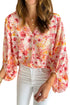 Ditsy Floral Print V Neck Bubble Sleeve Blouse