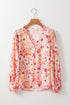 Ditsy Floral Print V Neck Bubble Sleeve Blouse