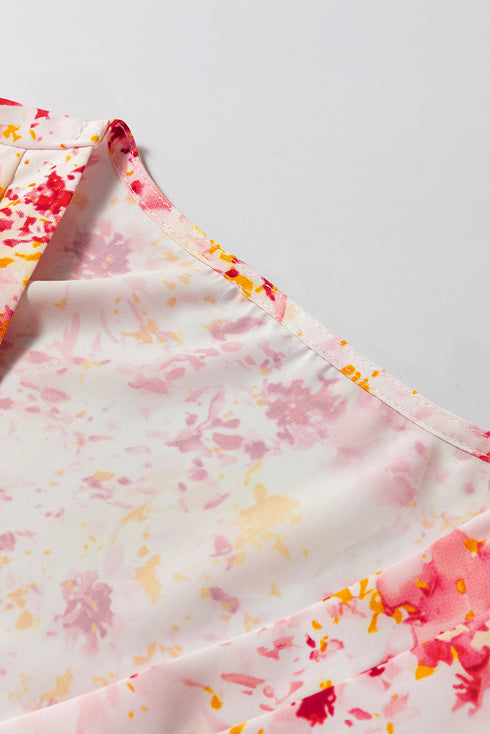 Ditsy Floral Print V Neck Bubble Sleeve Blouse