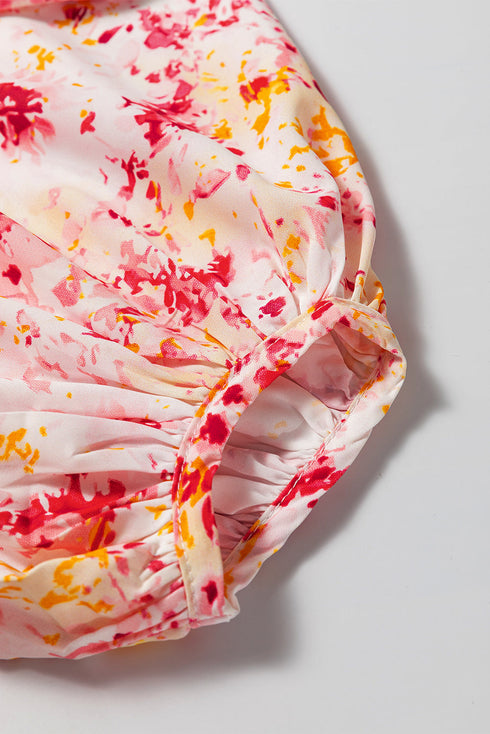 Ditsy Floral Print V Neck Bubble Sleeve Blouse