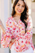Ditsy Floral Print V Neck Bubble Sleeve Blouse