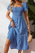Ditsy Print Smocked Square Neck Ruffle Sleeve Floral Dress