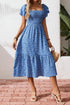 Ditsy Print Smocked Square Neck Ruffle Sleeve Floral Dress