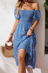 Ditsy Print Smocked Square Neck Ruffle Sleeve Floral Dress