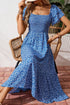 Ditsy Print Smocked Square Neck Ruffle Sleeve Floral Dress