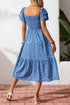 Ditsy Print Smocked Square Neck Ruffle Sleeve Floral Dress