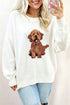 Dog Print Dropped Shoulder Relaxed Preppy Inspired Sweater