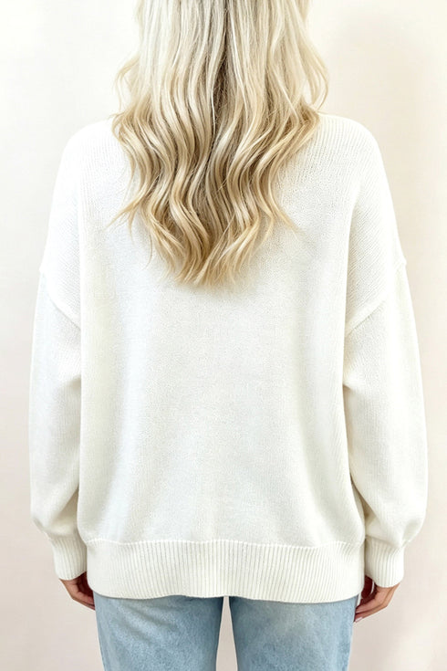 Dog Print Dropped Shoulder Relaxed Preppy Inspired Sweater