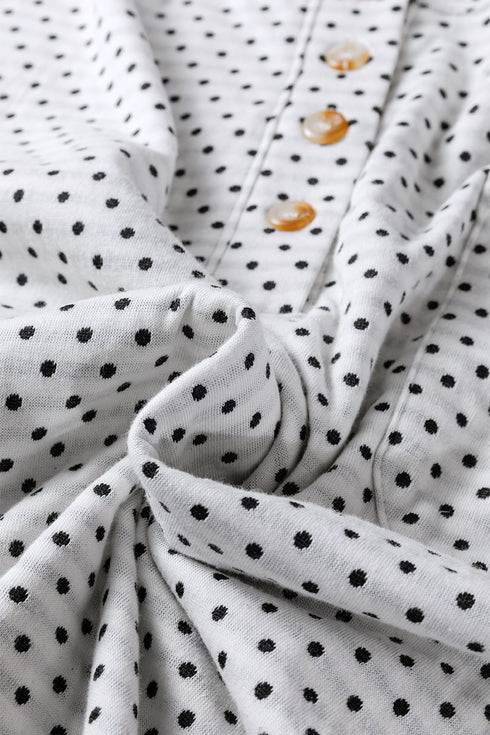 Dot Print Striped Patchwork Long Sleeve Henley Shirt