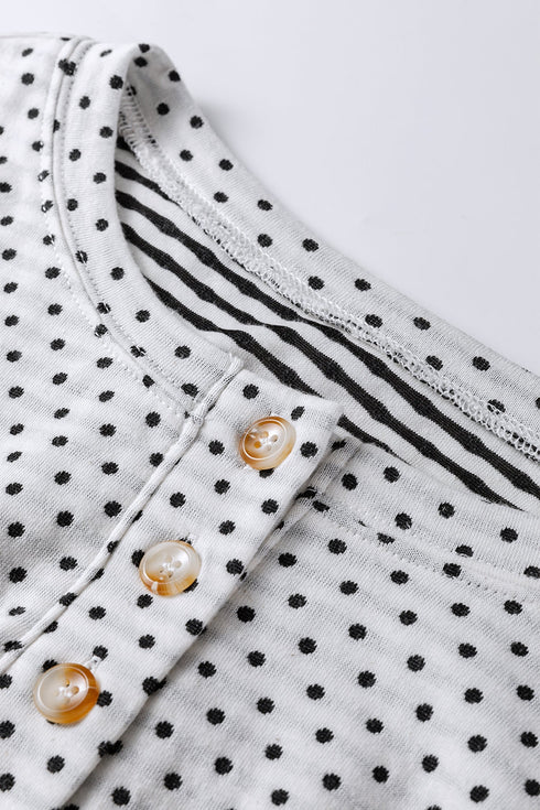Dot Print Striped Patchwork Long Sleeve Henley Shirt