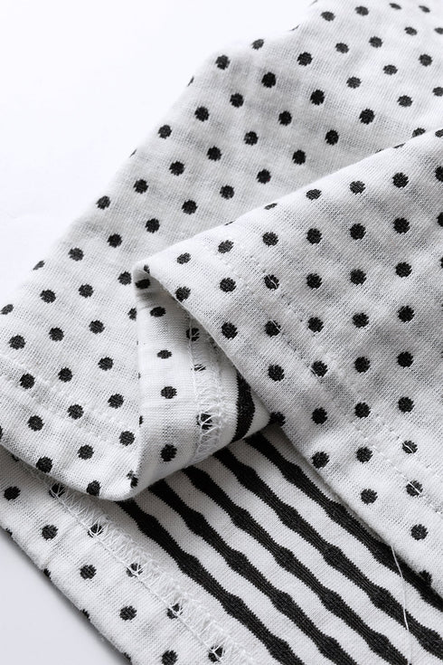 Dot Print Striped Patchwork Long Sleeve Henley Shirt
