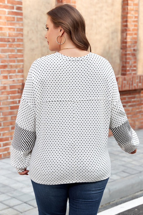 Dot Print Striped Patchwork Long Sleeve Henley Shirt