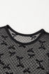 Dotted Mesh Bow Tie Long Sleeve Slim Fit Blouse