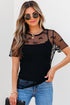 Dotted Mesh Bow Tie Long Sleeve Slim Fit Blouse
