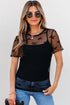 Dotted Mesh Bow Tie Long Sleeve Slim Fit Blouse