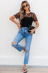 Dotted Mesh Bow Tie Long Sleeve Slim Fit Blouse
