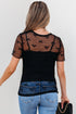 Dotted Mesh Bow Tie Long Sleeve Slim Fit Blouse
