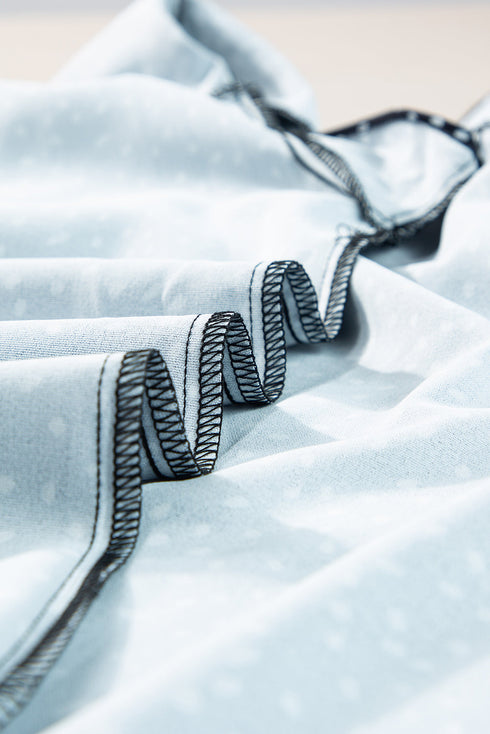 Dotted Ruffle Sleeve Crew Neck Ruched Blouse