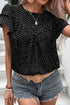 Dotted Ruffle Sleeve Crew Neck Ruched Blouse