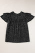 Dotted Ruffle Sleeve Crew Neck Ruched Blouse