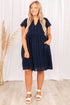 Dotty Textured Notched Neck Plus Ruffled Dress