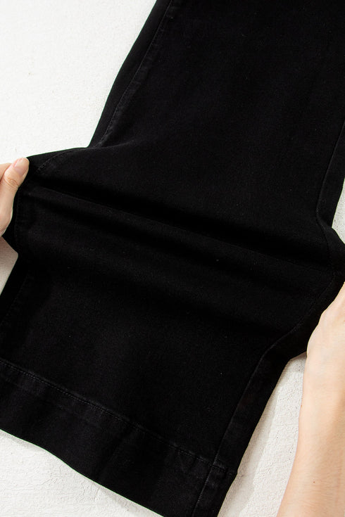 Double Button High Waist Wide Leg Flared Jeans