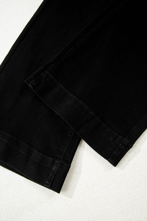 Double Button High Waist Wide Leg Flared Jeans