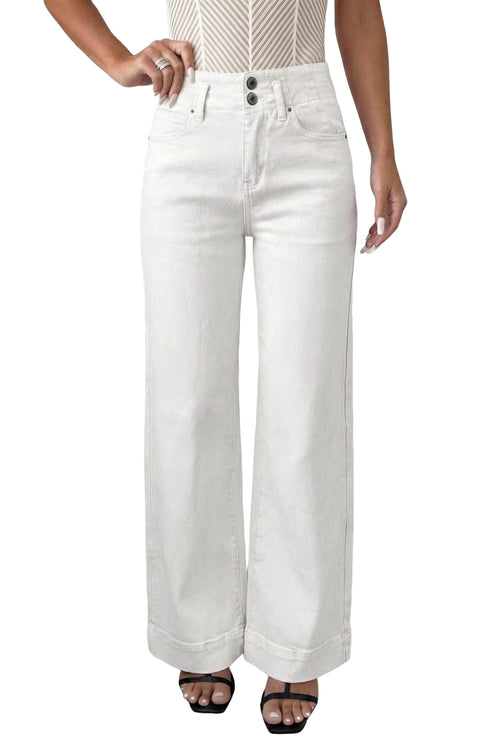 Double Button High Waist Wide Leg Flared Jeans