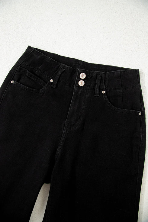Double Button High Waist Wide Leg Flared Jeans
