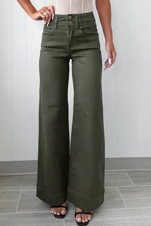 Double Button High Waist Wide Leg Flared Jeans